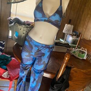 Blue Camouflage Bikini and Leggings Set